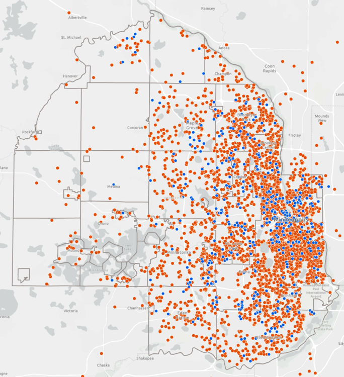 A map of Elevate Hennepin users across Hennepin County. 